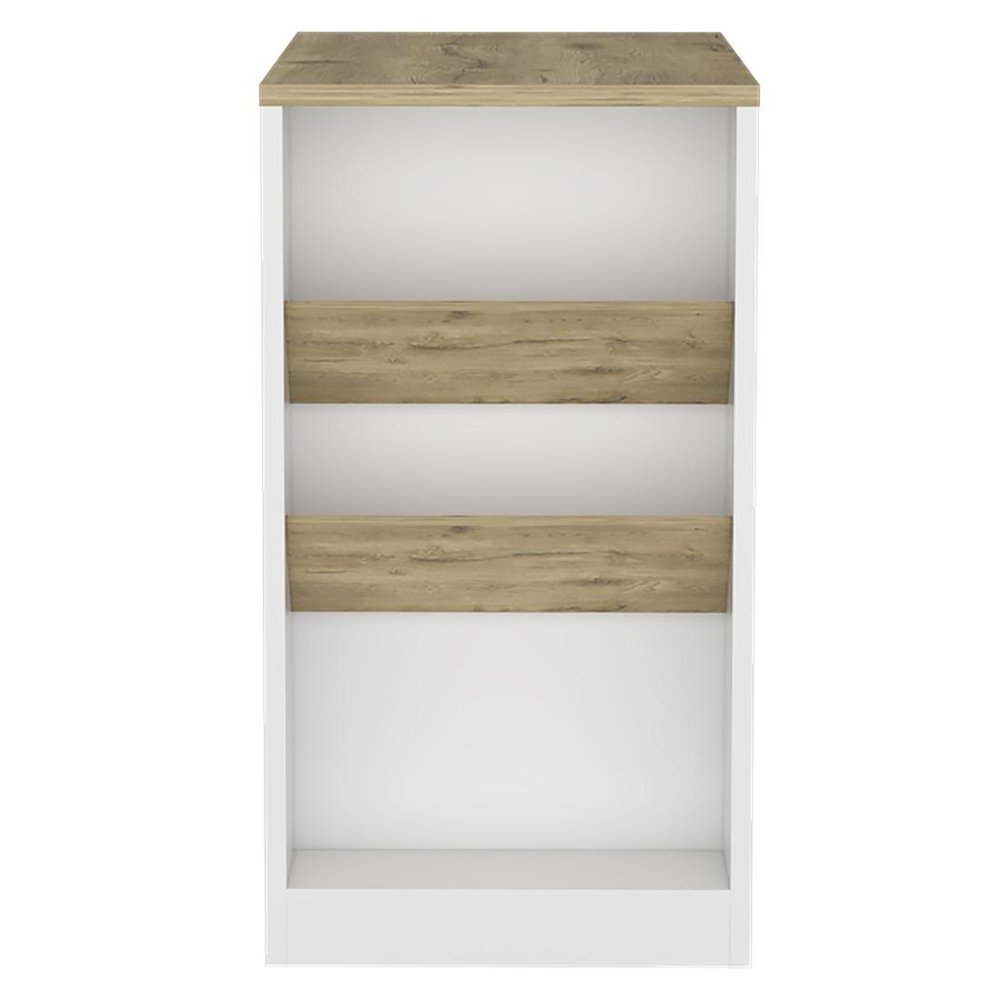 36" Natural and White Wood Kitchen Island With Storage