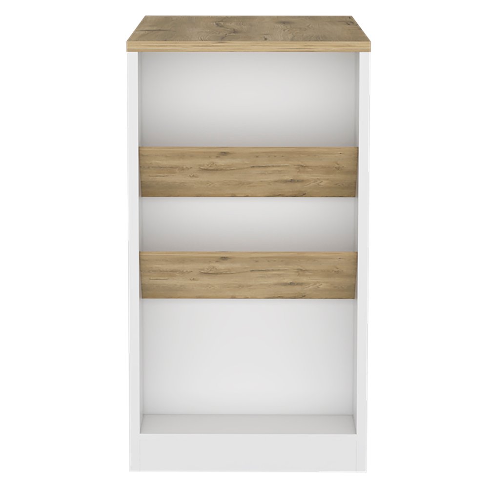 36" Natural and White Wood Kitchen Island With Storage