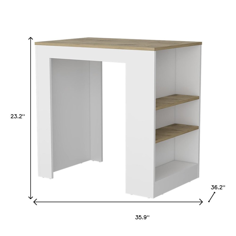 36" Oak and White Wood Kitchen Island With Storage