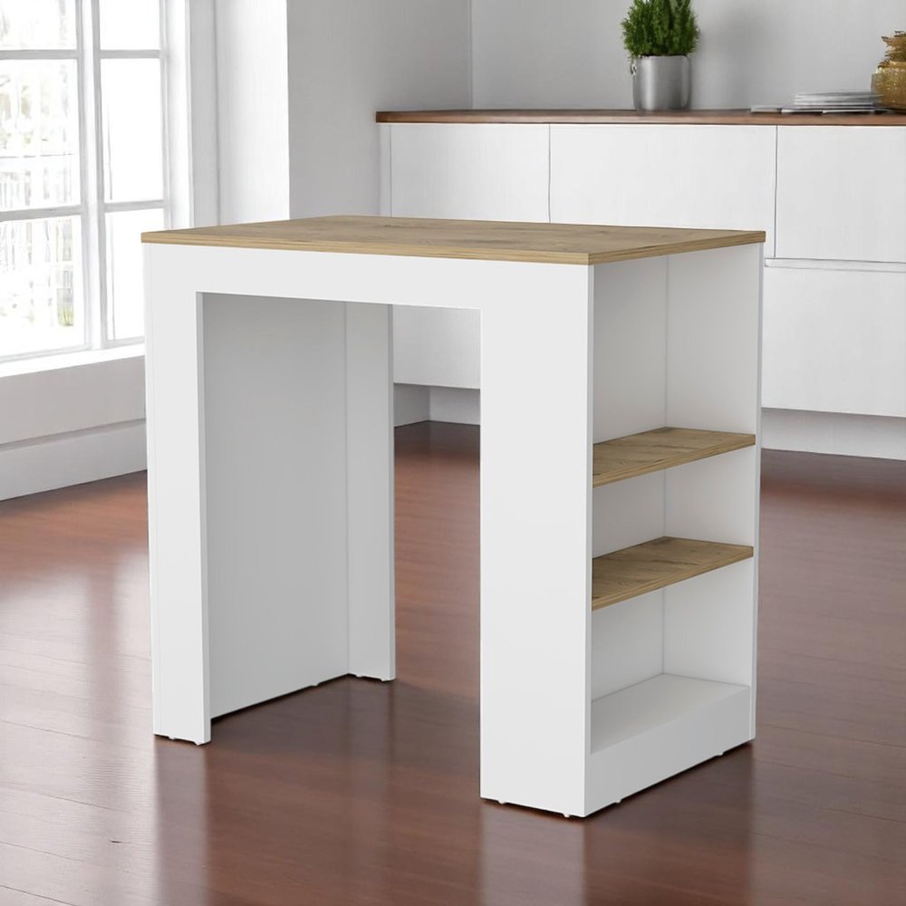 36" Oak and White Wood Kitchen Island With Storage