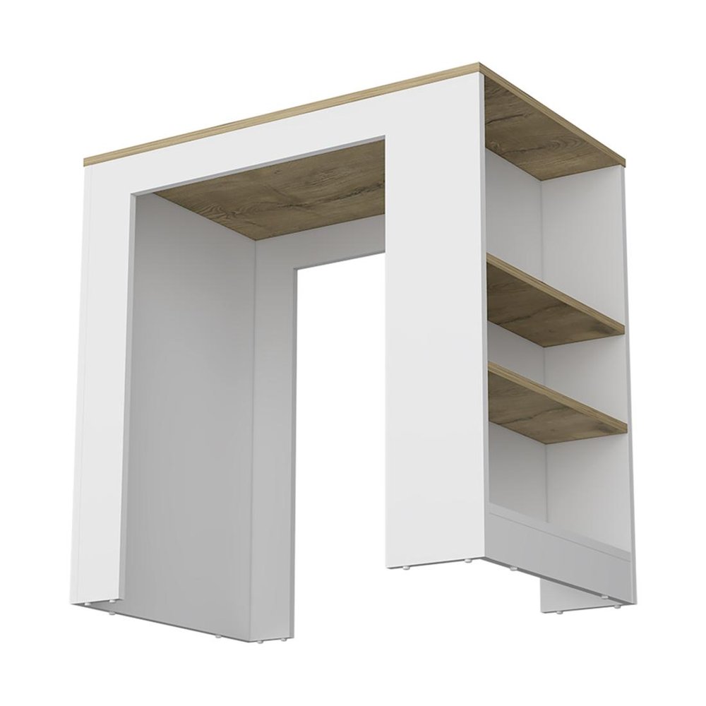 36" Oak and White Wood Kitchen Island With Storage