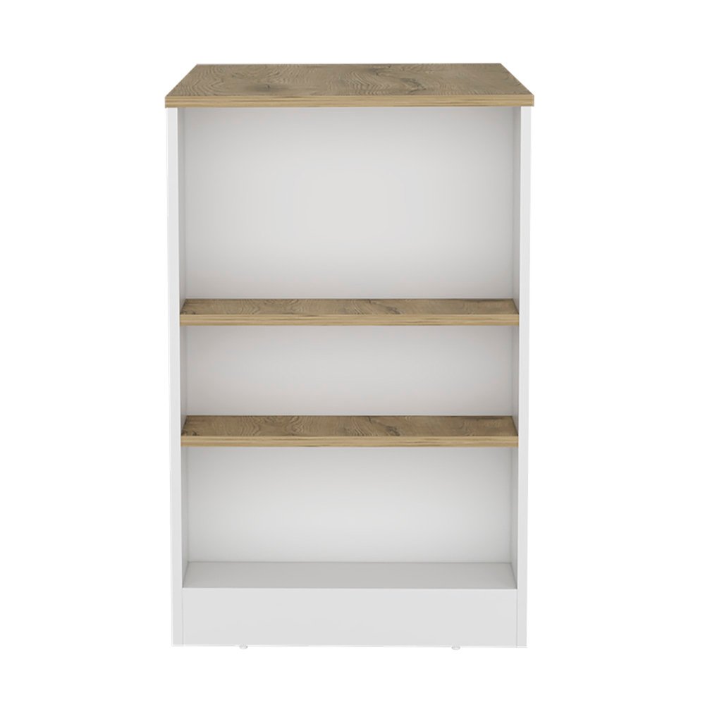 36" Oak and White Wood Kitchen Island With Storage