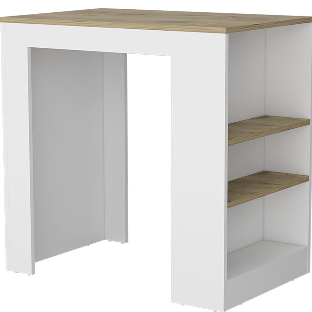 36" Oak and White Wood Kitchen Island With Storage