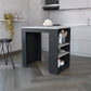 36" Gray and Black Faux Marble and Wood Kitchen Island With Storage
