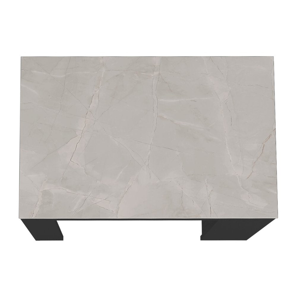 36" Gray and Black Faux Marble and Wood Kitchen Island With Storage