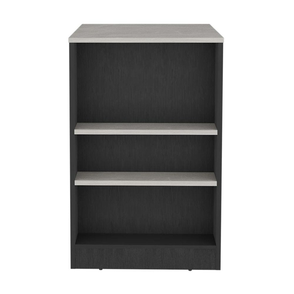 36" Gray and Black Faux Marble and Wood Kitchen Island With Storage