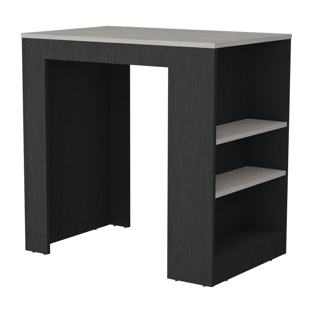 36" Gray and Black Faux Marble and Wood Kitchen Island With Storage