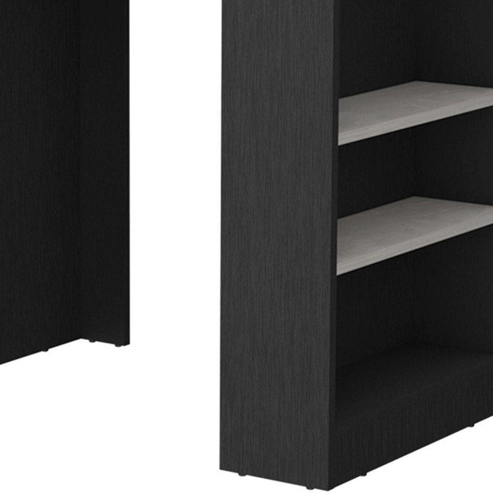 36" Gray and Black Faux Marble and Wood Kitchen Island With Storage