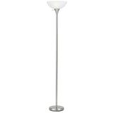 70" Nickel Metal Torchiere Floor Lamp With White Glass Dome Shade