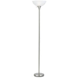 70" Nickel Metal Torchiere Floor Lamp With White Glass Dome Shade