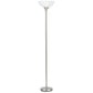 70" Nickel Metal Torchiere Floor Lamp With White Glass Dome Shade