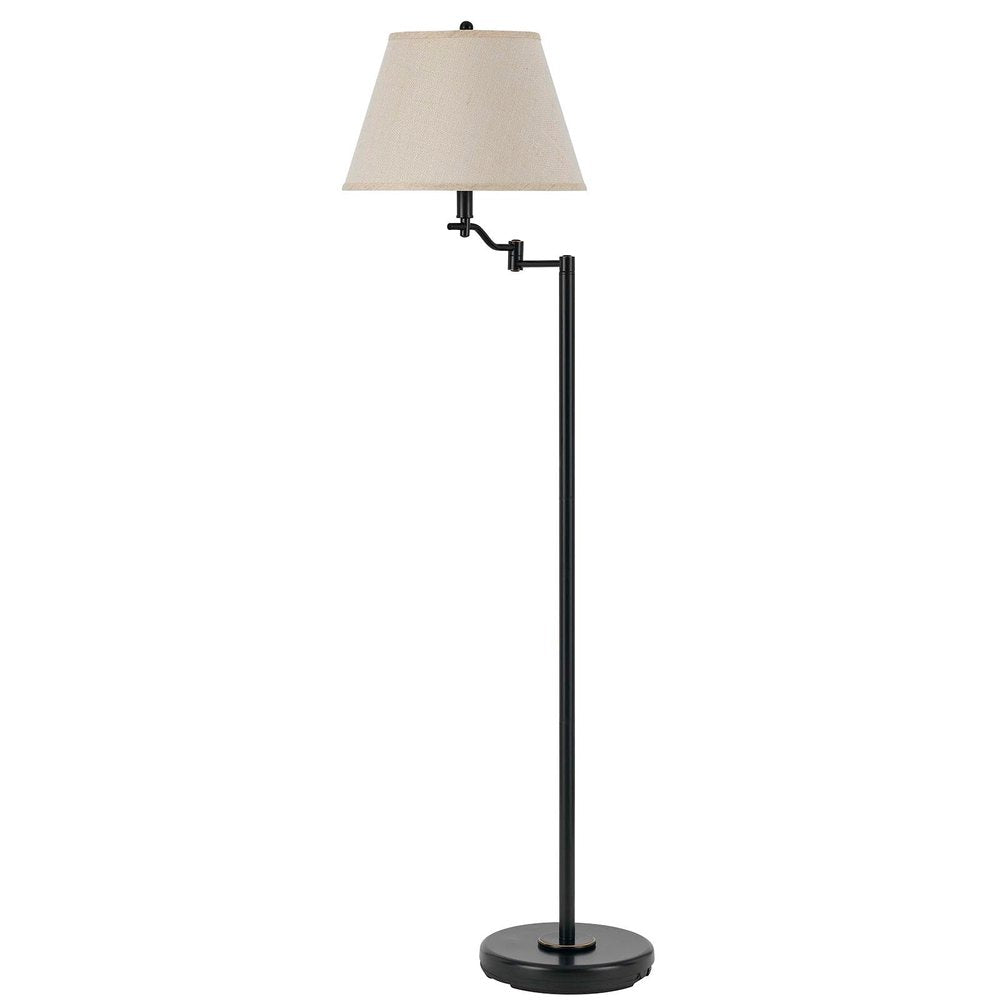 60" Bronze Swing Arm Floor Lamp With Beige Fabric Empire Shade