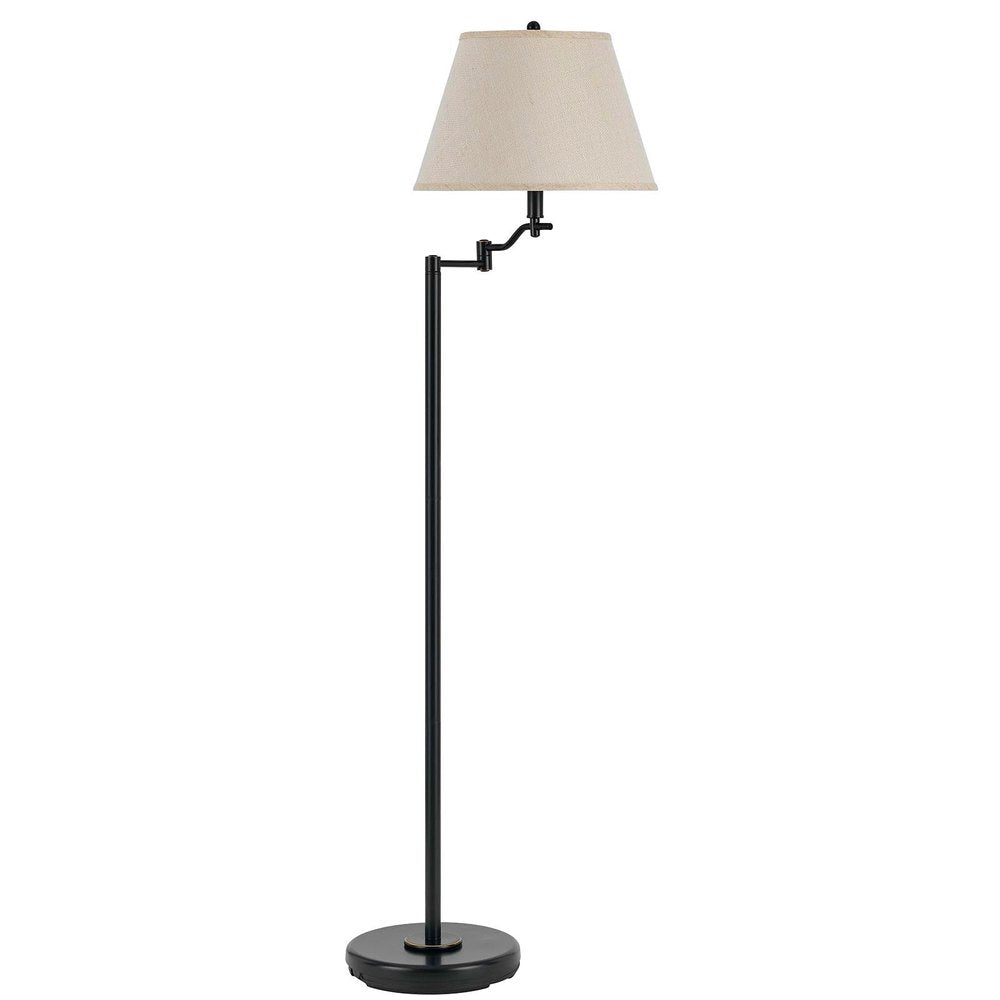 60" Bronze Swing Arm Floor Lamp With Beige Fabric Empire Shade