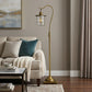 60" Brass Traditional Shaped Floor Lamp With Bronze Transparent Glass Drum Shade