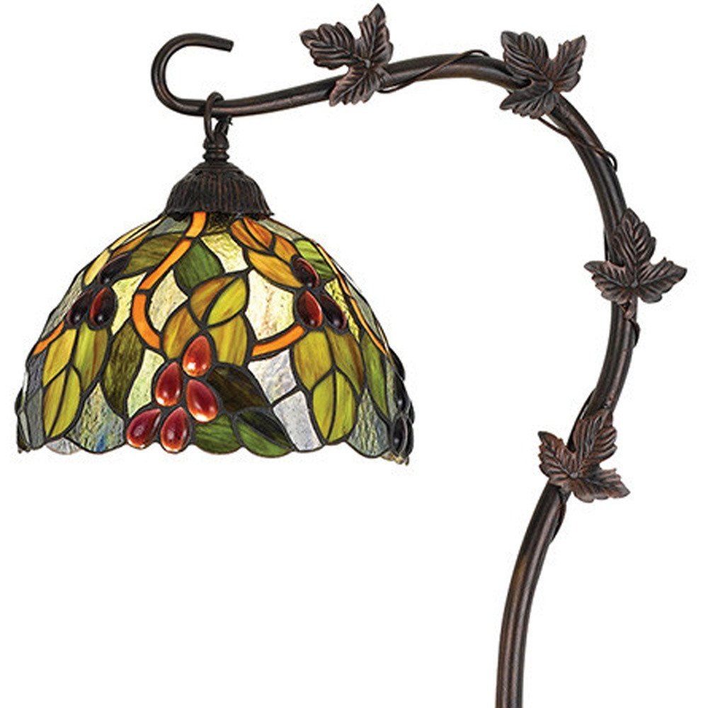 61" Bronze Floor Lamp With Green And Yellow Glass Dome Shade