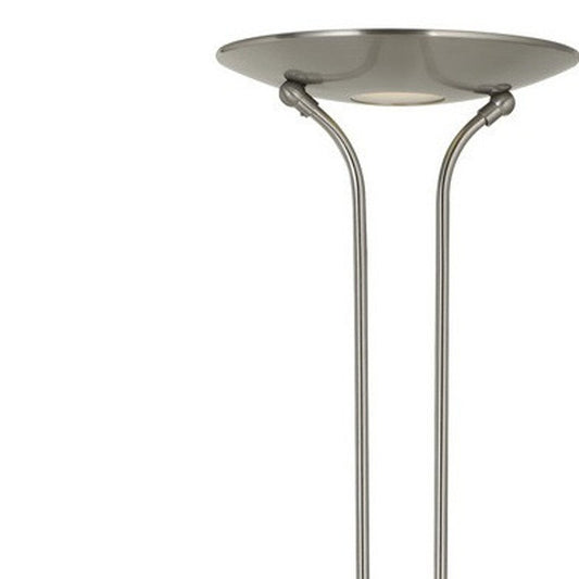71" Nickel Led Torchiere Floor Lamp With Nickel Dome Shade