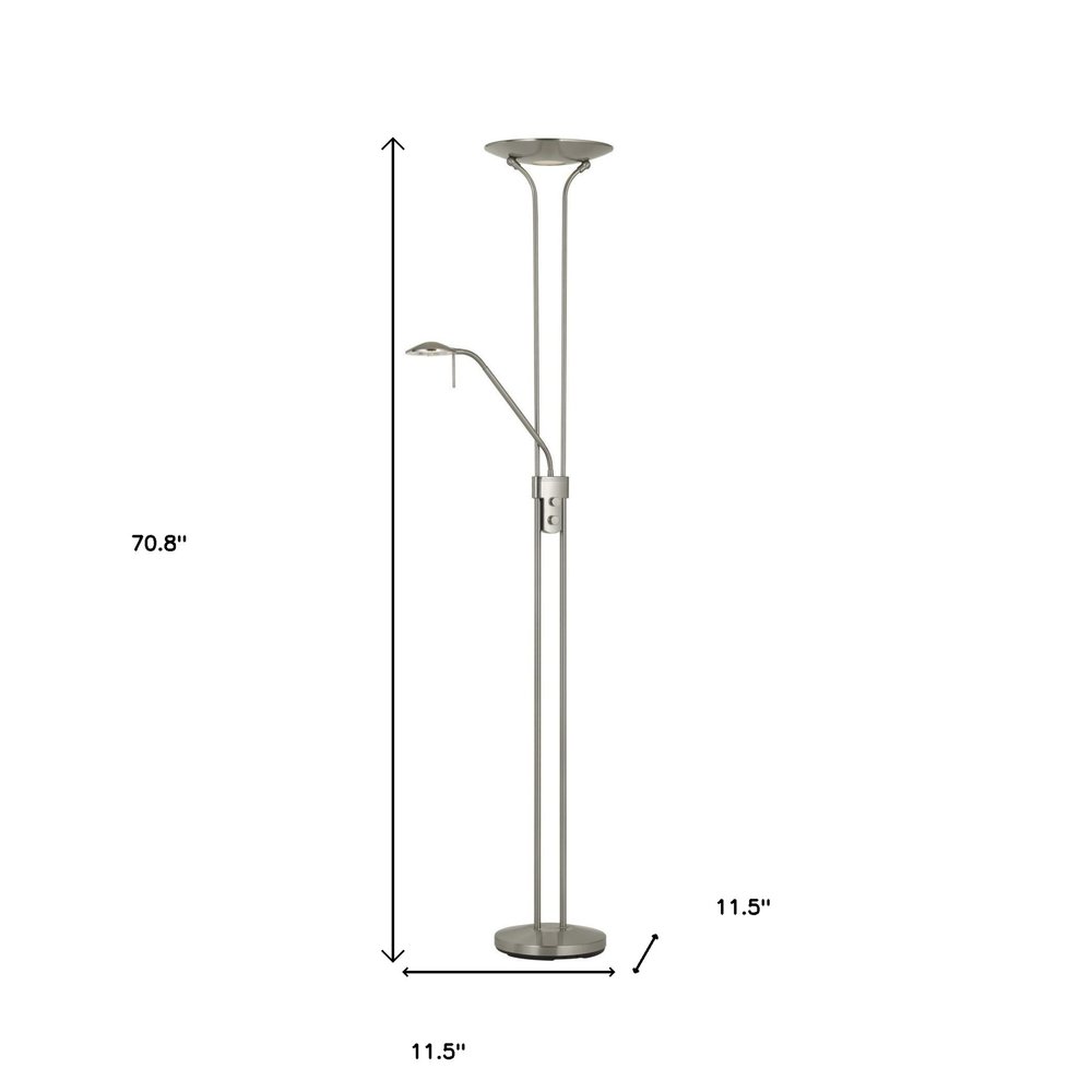 71" Nickel Led Torchiere Floor Lamp With Nickel Dome Shade
