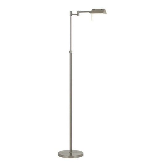 61" Nickel Metal Adjustable Swing Arm Floor Lamp With Gray Shade