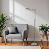 61" Nickel Metal Adjustable Swing Arm Floor Lamp With Gray Shade