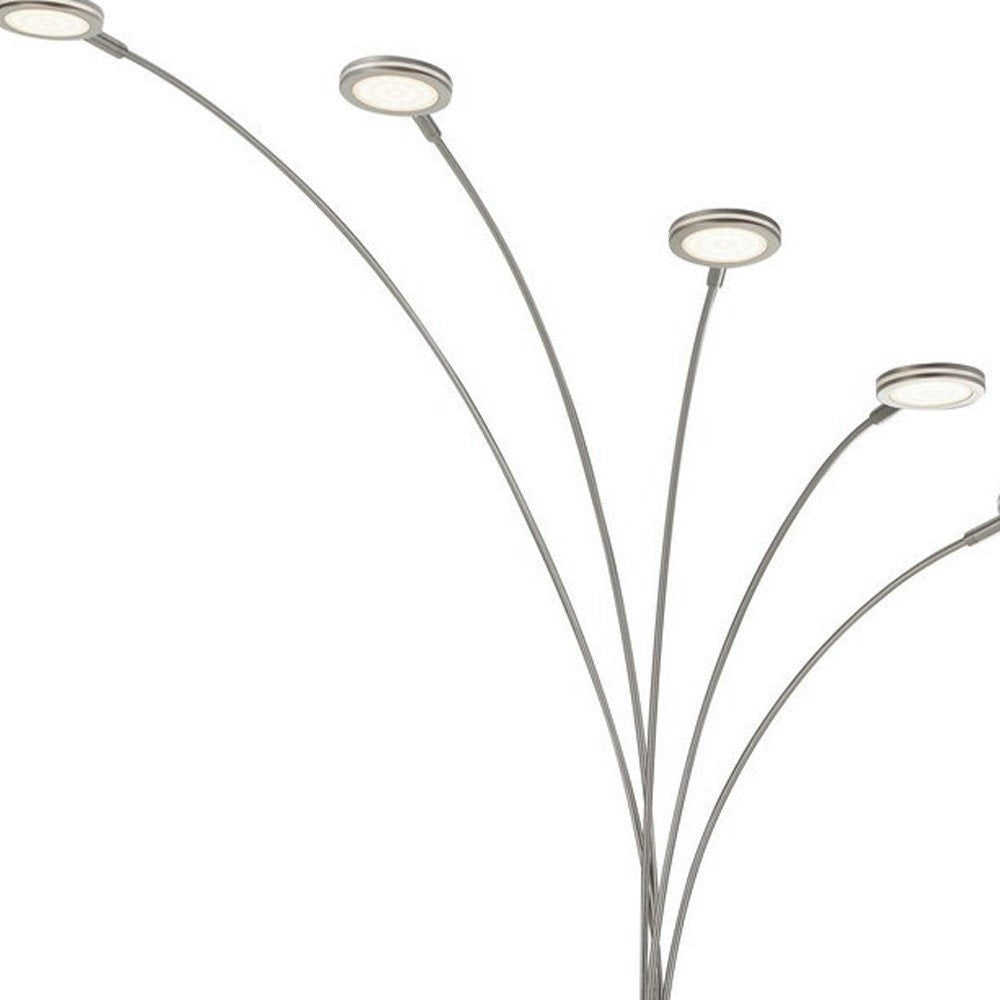 72" Nickel Five Light Led Arc Floor Lamp