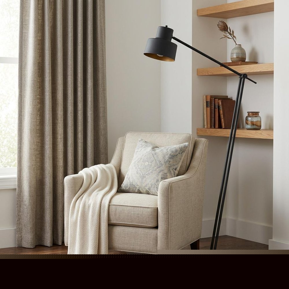 65" Black Adjustable Traditional Shaped Floor Lamp With Black Dome Shade