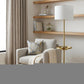 62" Brass Tray Table Floor Lamp With White Square Shade