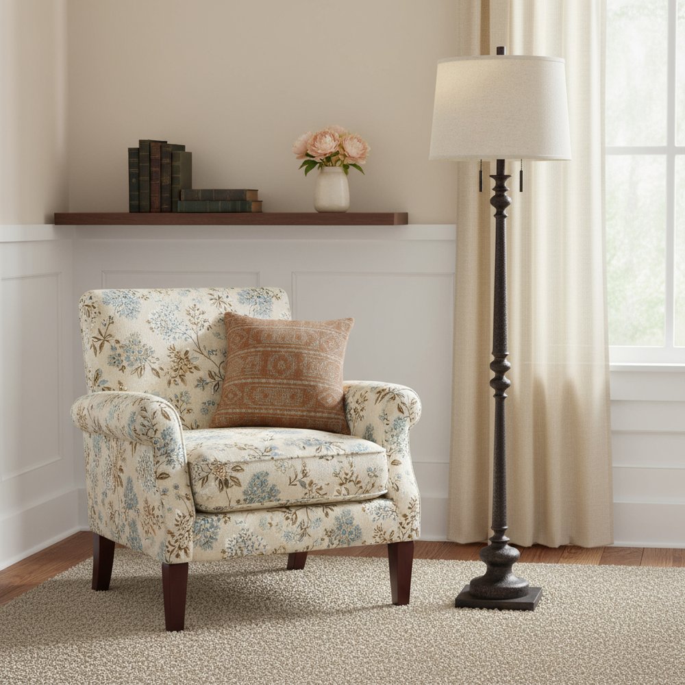 63" Rust Two Light Floor Lamp With Beige Fabric Square Shade