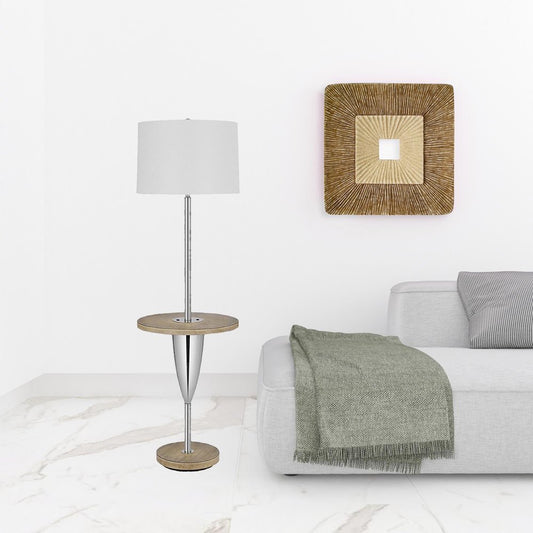 61" Chrome Tray Table Floor Lamp With White Square Shade