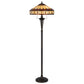 61" Bronze Two Light Traditional Shaped Floor Lamp With Purple and Ivory Abstract Tiffany Glass Empire Shade