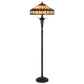 61" Bronze Two Light Traditional Shaped Floor Lamp With Purple and Ivory Abstract Tiffany Glass Empire Shade