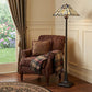 62" Bronze Two Light Traditional Shaped Floor Lamp With Gray and Ivory Abstract Tiffany Glass Empire Shade