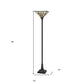 72" Bronze Torchiere Floor Lamp With Gray and Ivory Abstract Tiffany Glass Novelty Shade