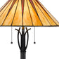 61" Bronze Two Light Traditional Shaped Floor Lamp With Red and Ivory Abstract Tiffany Glass Empire Shade