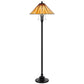 61" Bronze Two Light Traditional Shaped Floor Lamp With Red and Ivory Abstract Tiffany Glass Empire Shade