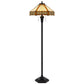 60" Bronze Two Light Traditional Shaped Floor Lamp With Orange and Ivory Abstract Tiffany Glass Empire Shade
