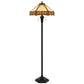 60" Bronze Two Light Traditional Shaped Floor Lamp With Orange and Ivory Abstract Tiffany Glass Empire Shade