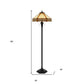 60" Bronze Two Light Traditional Shaped Floor Lamp With Orange and Ivory Abstract Tiffany Glass Empire Shade