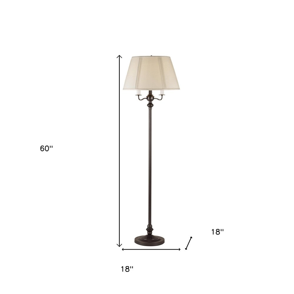 60" Bronze Metal Four Light Floor Lamp With Beige Fabric Square Shade
