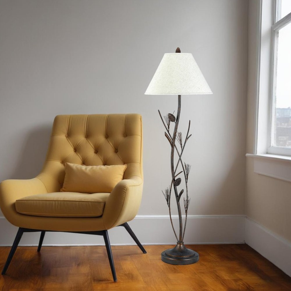 60" Rust Metal Floor Lamp With Brown Fabric Empire Shade