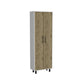 Set of Two Oak and White Wood Kitchen Island And Pantry Cabinet