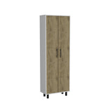 Set of Two Oak and White Wood Kitchen Island And Pantry Cabinet
