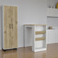 Set of Two Oak and White Wood Kitchen Island And Pantry Cabinet
