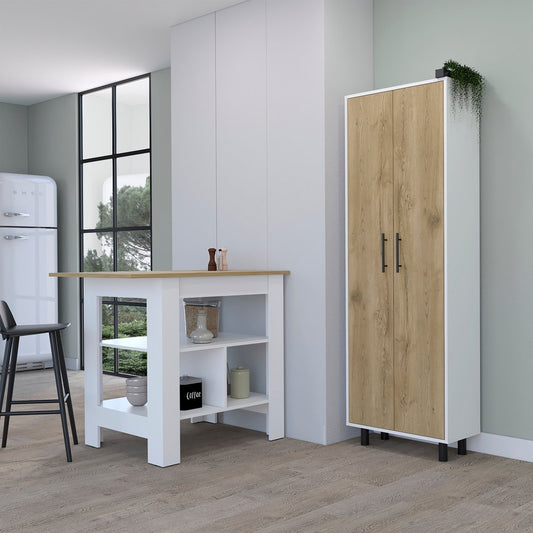 41" Natural and White Wood Kitchen Island Set With Storage