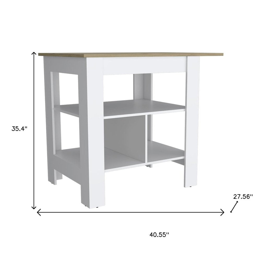 41" Natural and White Wood Kitchen Island Set With Storage