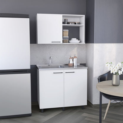 24" X 39" White Stainless Steel and Wood Utility Cabinet With Sink