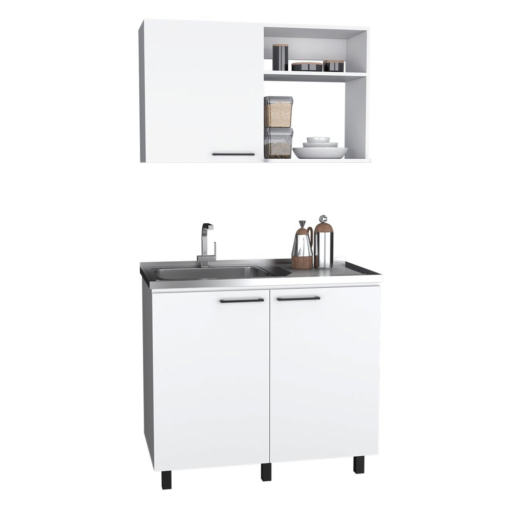 24" X 39" White Stainless Steel and Wood Utility Cabinet With Sink