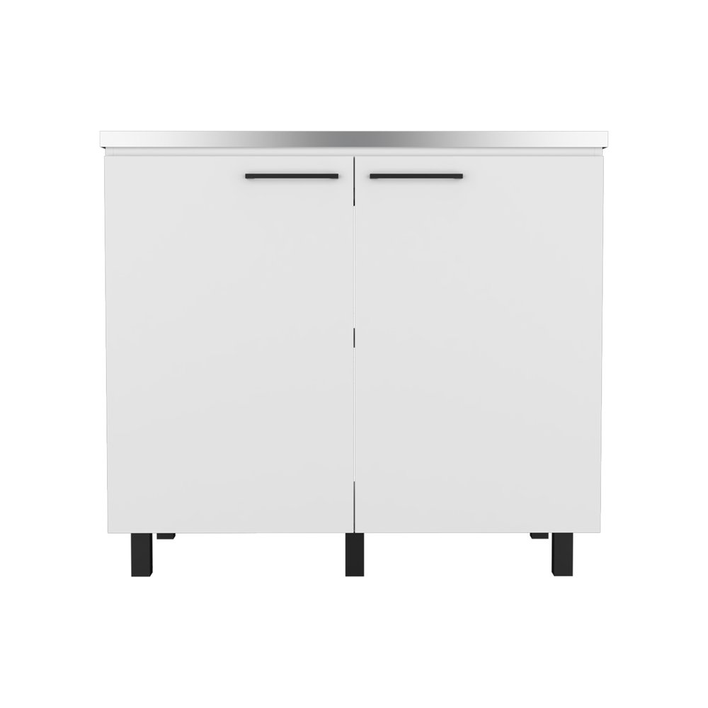 24" X 39" White Stainless Steel and Wood Utility Cabinet With Sink