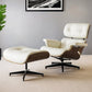 35" Beige and Dark Brown Genuine Leather Tufted Swivel Lounge Chair With Ottoman