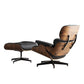35" Black and Brown Genuine Leather Tufted Swivel Lounge Chair With Ottoman