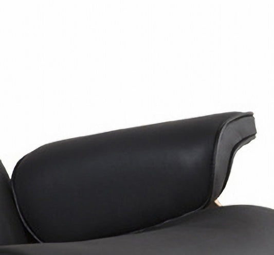35" Black and Brown Genuine Leather Tufted Swivel Lounge Chair With Ottoman